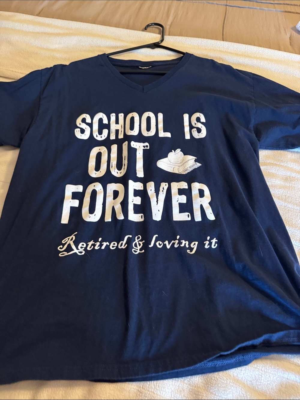 Fruit of the Loom Navy Short-Sleeve Tee with White “School Is Out Forever” Print